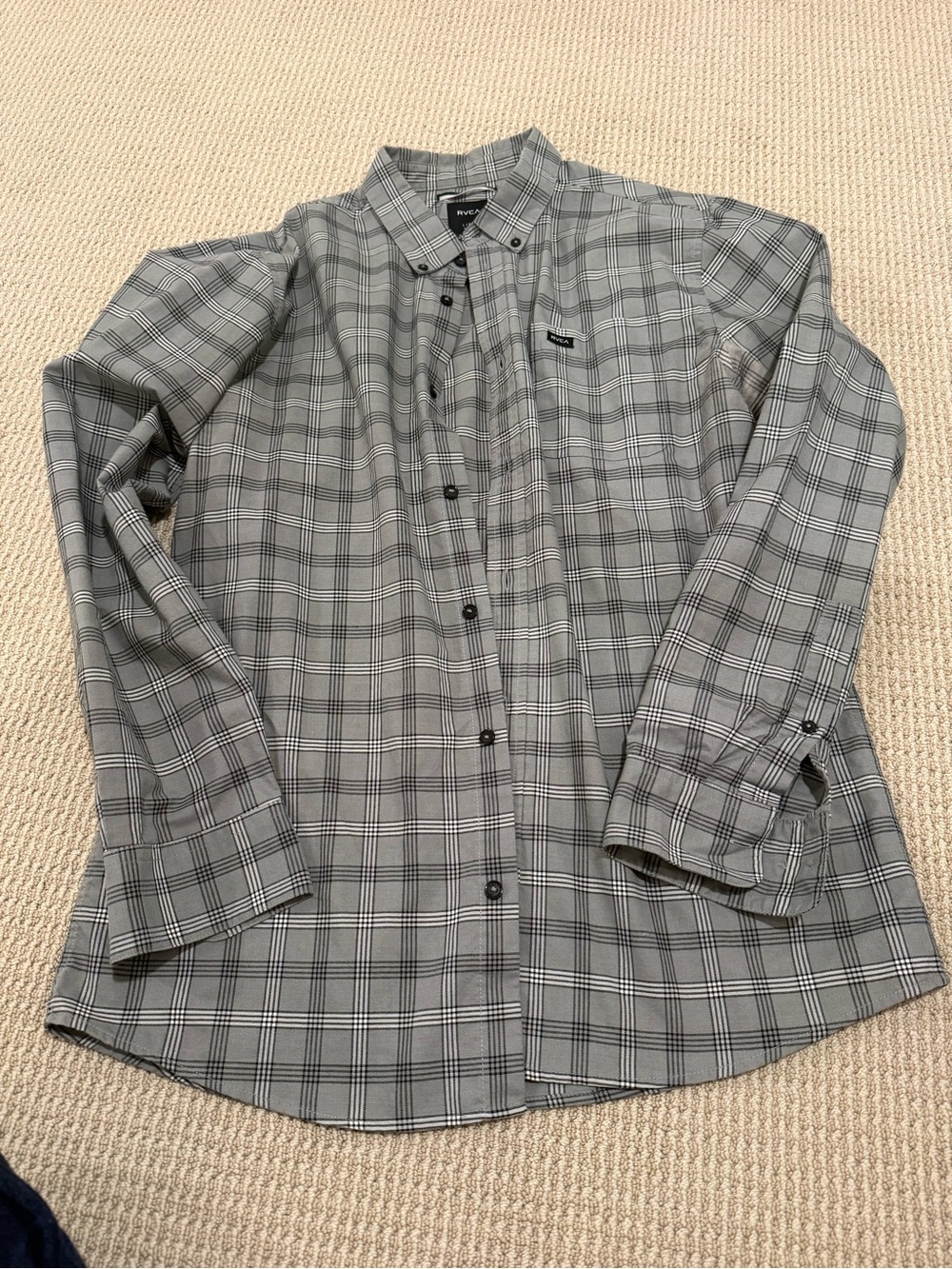 RVCA Men's Gray Plaid Button-Up Shirt